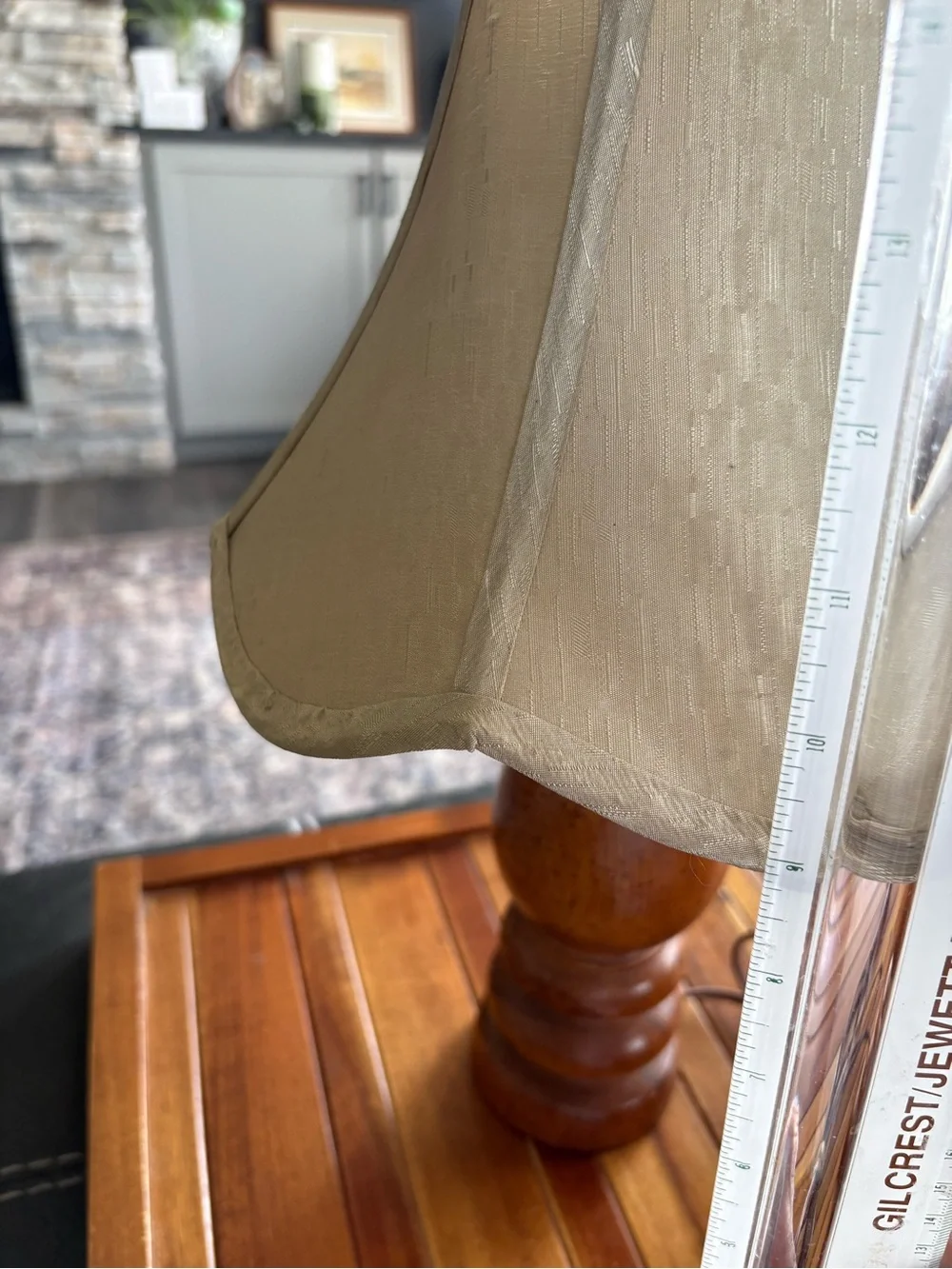 Vintage 1970s Turned Wood Table Lamp w Fabric Shade MCM Cottage Decor
